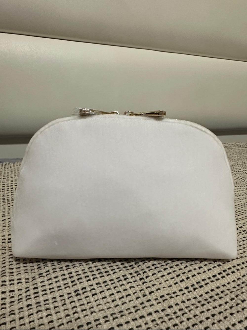 White Velvet Cosmetic Pouch with Embossed Logo - Picture 2 of 8